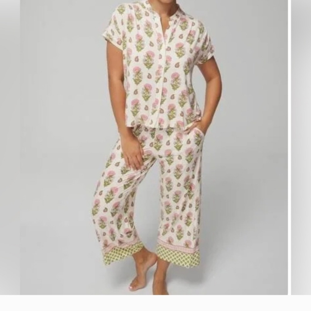 Floral Pajama Set with Green Accents